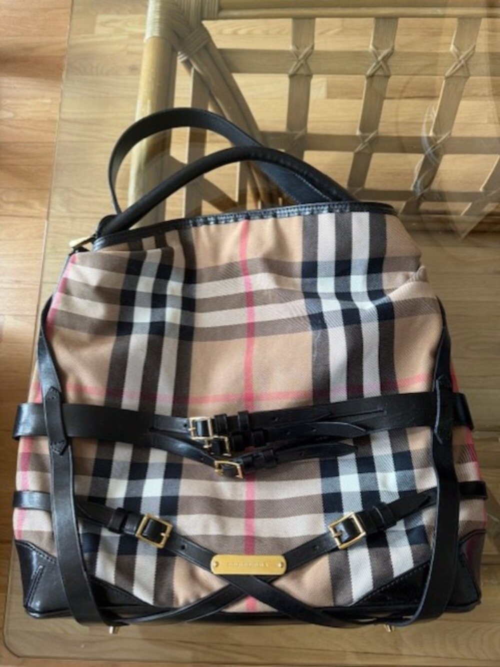 Burberry Bridle Gosford Beige Black House Check Canvas and Leather Hobo Used
